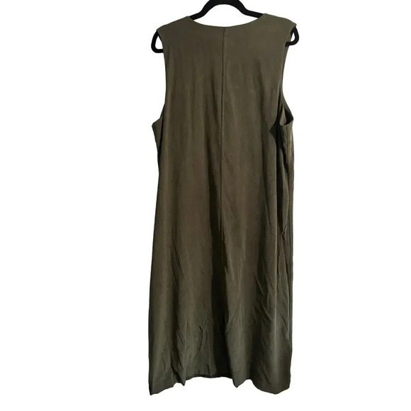 Christopher & Banks Maxi Dress Womens 16 Olive Green Round Neck Button Suede - Picture 3 of 10